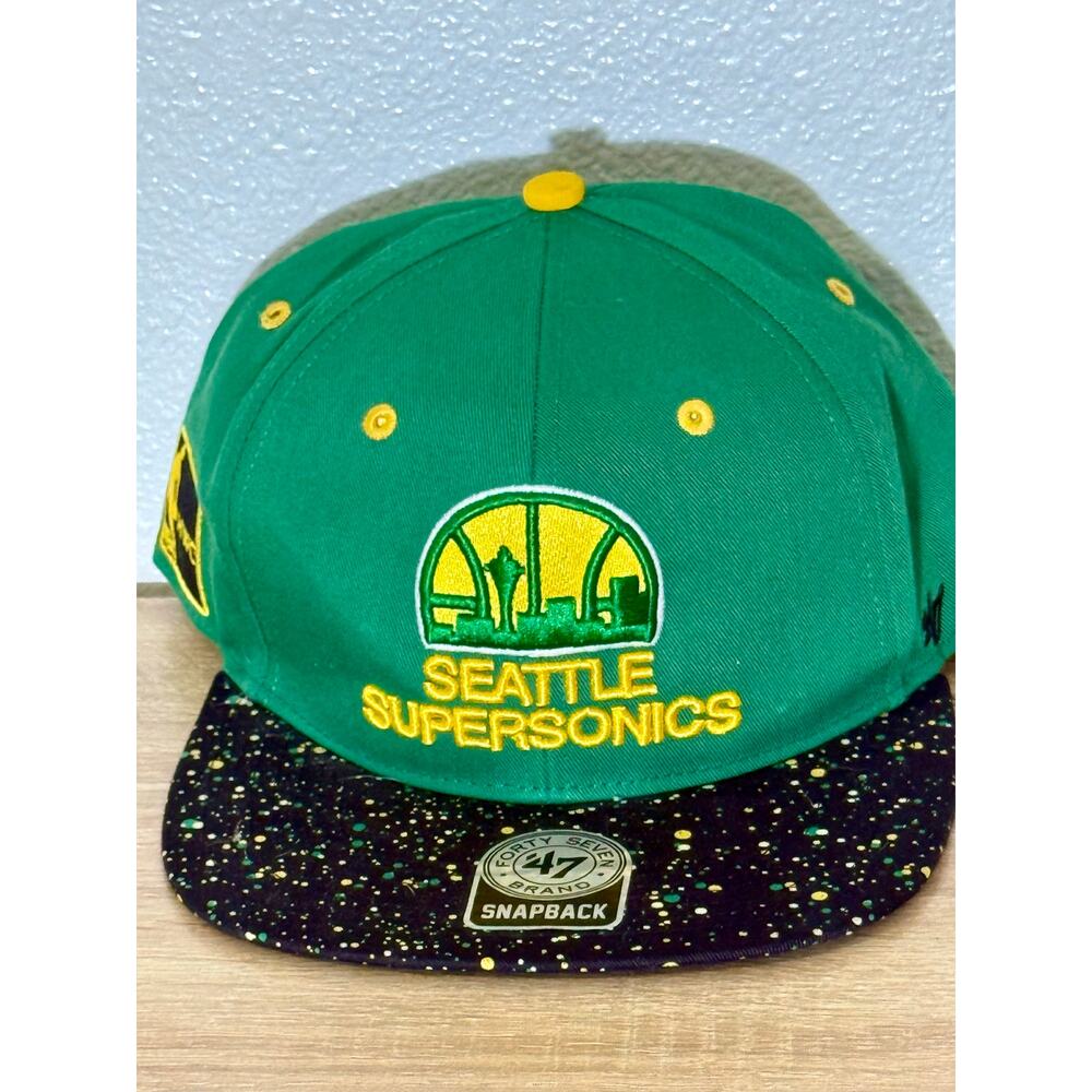 47 Brand Hardwood Classics NBA Seattle Supersonics Splatter Snapback Hat NWT